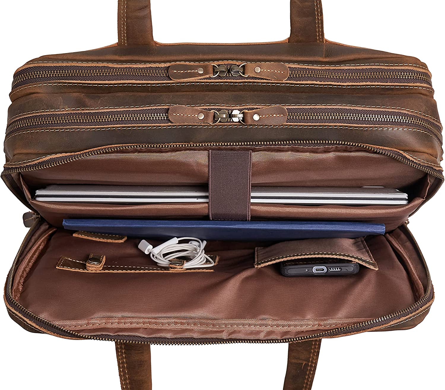 Luxorro Full Grain Leather Briefcase for Men, Top Choice Gifts for Men, Handcrafted Leather Laptop Bag with Multiple Compartments and Brass Hardware, Fits 15.6 Inch Laptop - Image 8